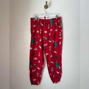 Joyspun Christmas Pajama Pants Women’s L (12–14) Red Holiday Dog Print